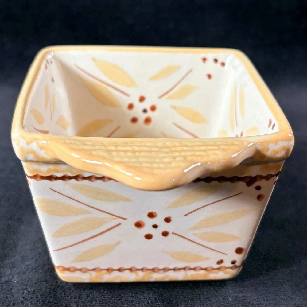 Temp-tations Old World Yellow 10oz Square Ramekins Set of 4 Ceramic Bakers